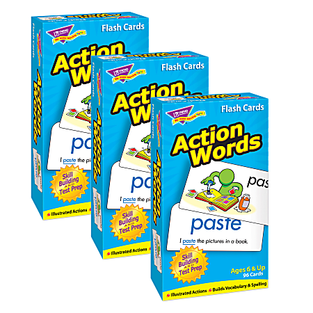 Trend Action Words Skill Drill Flash Card Packs, 3” x 6”, Grade 1 To 4, Set Of 3 Packs