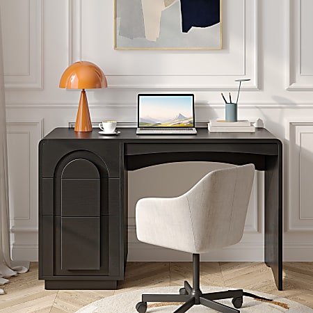 Bestier 47" Modern Arched Wood Home Office Executive Desk with 3 Drawers for Storage, Black