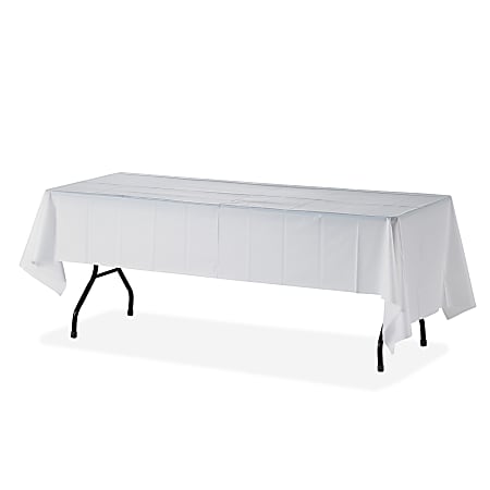 Genuine Joe Plastic Rectangular Table Covers - 108" Length x 54" Width - Plastic - White - 24 / Carton