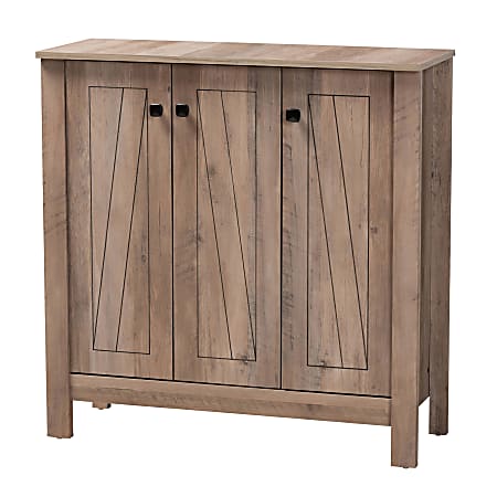 Baxton Studio Modern And Contemporary Transitional 37"H 3-Door Shoe Storage Cabinet, Natural Oak