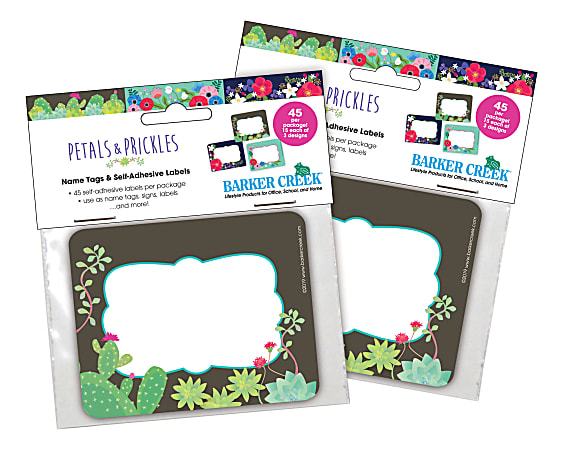 Barker Creek Self-Adhesive Name Tag Labels, 2-3/4" x 3-1/2", Petals & Prickles, 45 Labels Per Pack, Set Of 2 Packs