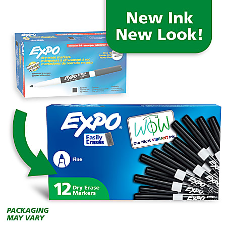 EXPO Low Odor Dry Erase Pen Style Markers Black Ink Pack Of 12 - Office ...