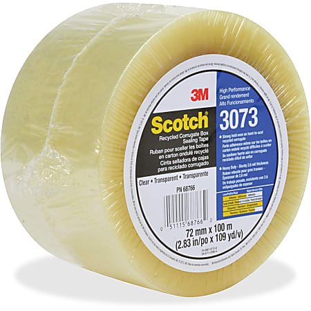 Scotch Recycled Corrugate Tape 3073 - 109.36 yd Length x 2.83" Width - 2.6 mil Thickness - 3" Core - Polypropylene Film Backing - Self-adhesive - 24 / Carton - Clear