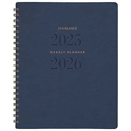 AT-A-GLANCE® Signature Collection Academic 2025-2026 Weekly Monthly Planner, Navy, Large, 8 1/2" x 11"
