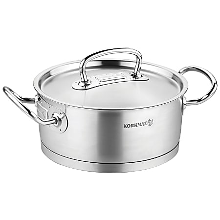 Korkmaz Proline Professional Series Stainless Steel Low Casserole With Lid, 7.3 Liter, Silver