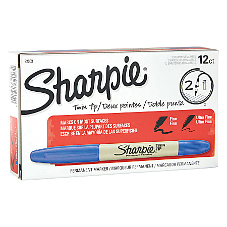 Sharpie® Twin-Tip Permanent Markers, Fine/Ultra-Fine Points, Blue