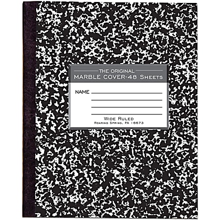 Roaring Spring Tape Bound Composition Notebook, 8 1/2" x 7", 48 Sheets, Black Marble