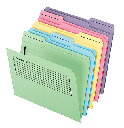 Pendaflex® Printed Notes Folders With 1 Fastener, 1/3 Cut, Letter Size, Assorted Colors (No Color Choice), Pack Of 30