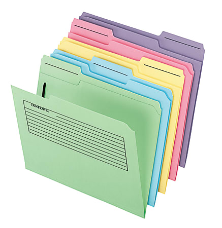 Printed Notes Fastener Folder, 1 Fastener, Letter Size, Assorted Colors, 30/Pack