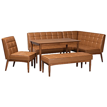 Baxton Studio Sanford 5-Piece Dining Nook Set, Tan/Walnut