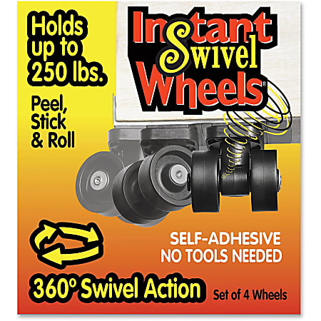 Master Mfg. Co RollArounds® Instant Swivel Wheels - Self-Adhesive, 250 lbs/Set, Black, 4/Set