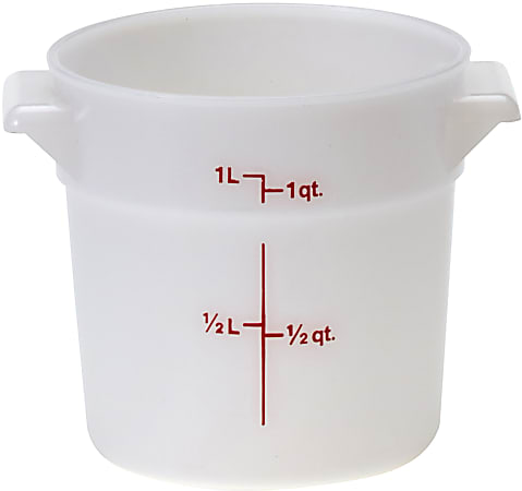 Cambro Poly Round Food Storage Containers, 1 Qt, White, Pack Of 12 Containers