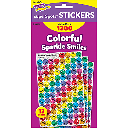 Trend SuperSpots Variety Pack Stickers - 1300 (Smilies) Shape - Self-adhesive - Acid-free, Non-toxic, Photo-safe - Assorted - 1300 / Pack