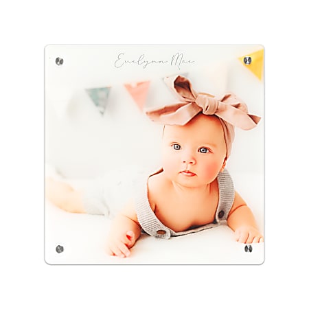 Custom Full-Color Acrylic Photo Wall Art Panel With Brushed Silver Stand-Off Mounting Hardware, 12” x 12”