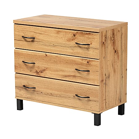 Baxton Studio Maison Wood Storage Chest, 3-Drawer, 28-1/2”H x 31-1/4”W x 15-5/8”D, Oak Brown