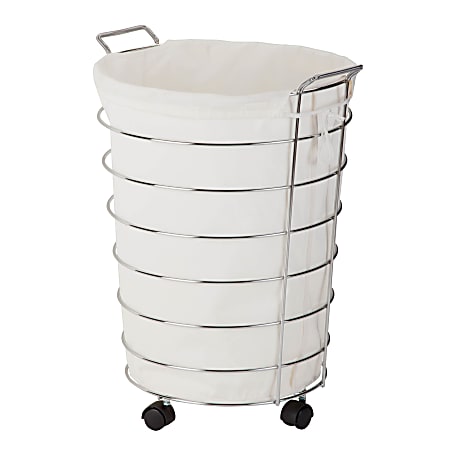 Honey-Can-Do Rolling Laundry Hamper, 25", Chrome/Natural