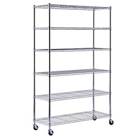 Edsal Muscle Rack™ Adjustable Mobile Wire Shelving, 6-Tier, 75”H x 48"W x 18"D, Chrome