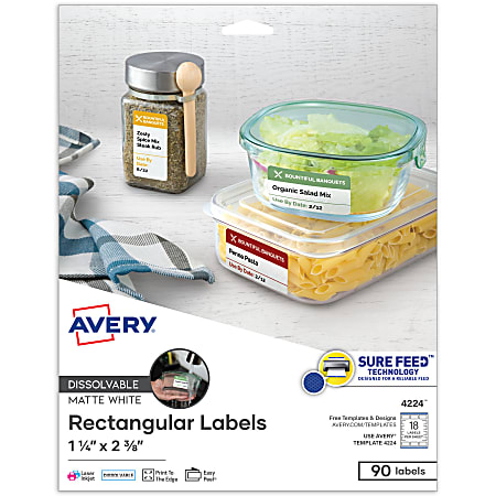 Avery® Dissolvable Labels, 4224, Rectangle, 1 1/4" x 2 3/8", White, Pack Of 90
