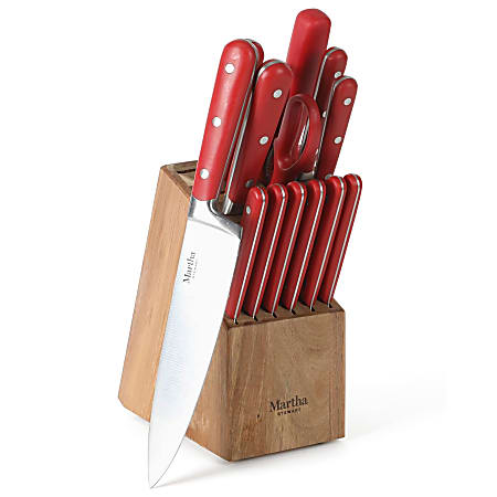 Martha Stewart Everyday Eastwalk 14-Piece Stainless Steel Cutlery Block Set, Red