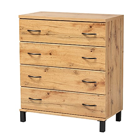 Baxton Studio Maison Wood Storage Chest, 4-Drawer, 36-7/16”H x 31-1/4”W x 15-5/8”D, Oak Brown