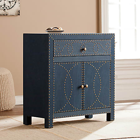 SEI Furniture Florian Engineered Wood Double-Door Cabinet, 2 Shelves, Bronze/Navy