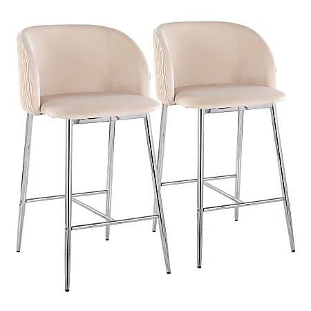 LumiSource Fran Pleated Fixed-Height Counter Stools, Waves, White/Chrome, Set Of 2 Stools