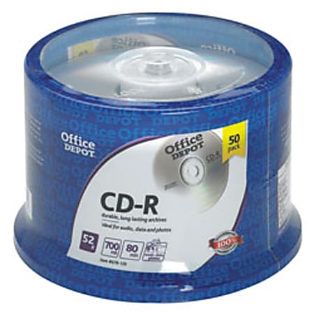Office Depot® Brand CD-R Recordable Media Spindle, 700MB/80 Minutes, Pack Of 50
