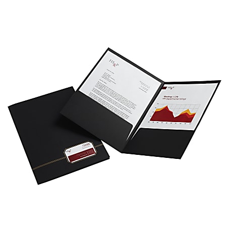 Office Depot® Brand Executive 2-Pocket Linen Folder, Black With Gold Trim, Pack Of 4