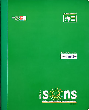 SONS System Third Notebooks, 9-3/4" x 7-1/2", 1 Subject, Primary Rule, 200 Sheets, Green