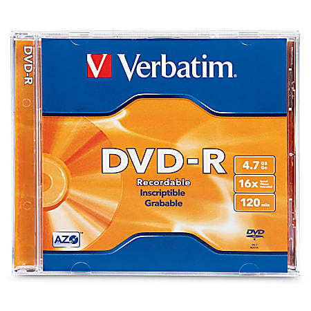 Verbatim DVD-R 4.7GB 16X with Branded Surface - 1pk Jewel Case - 2 Hour Maximum Recording Time