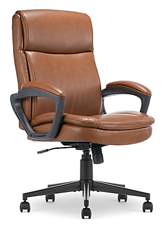 Serta&reg; Comfort Ergo Ergonomic Bonded Leather Mid-Back Executive Office Chair, Cognac