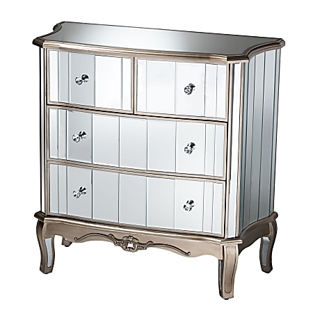 Baxton Studio Elgin 37"W 4-Drawer Cabinet, Brushed Silver/Mirrored