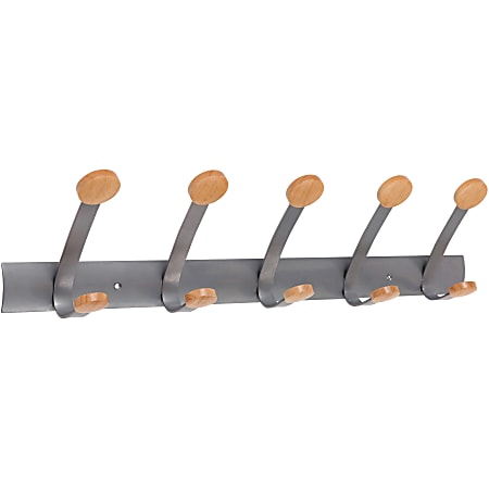 Alba Double Wooden Wall Coat Hook - 5 Hooks - 5 Pegs - 220.46 lb (100 kg) Capacity - 6.1" x 29.5"-  - 0