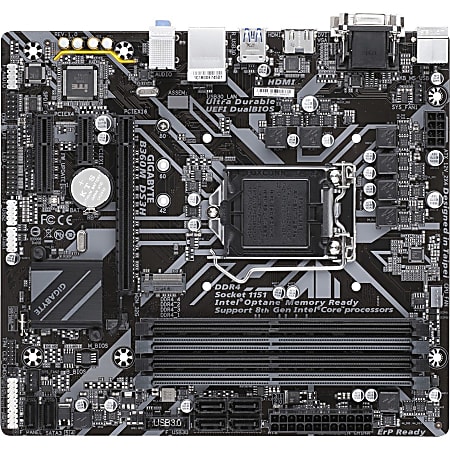 Gigabyte Ultra Durable B360M DS3H Desktop Motherboard - Intel Chipset - Socket H4 LGA-1151 - 64 GB DDR4 SDRAM Maximum RAM - UDIMM, DIMM - 4 x Memory Slots - Gigabit Ethernet - 4 x USB 3.1 Port - HDMI - DVI - 6 x SATA Interfaces
