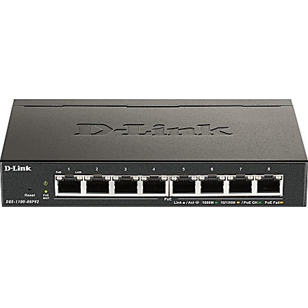 D-Link DGS-1100-08PV2 Ethernet Switch - 8 Ports - Manageable - Gigabit Ethernet - 1000Base-T - 2 Layer Supported - DGS110008PV2