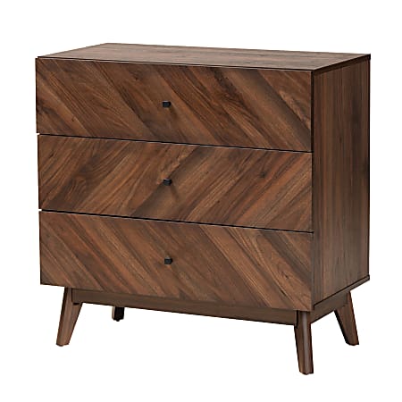 Baxton Studio Hartman Wood Storage Chest, 3-Drawer, 31-1/4”H x 31-1/2”W x 16-1/4, Walnut Brown