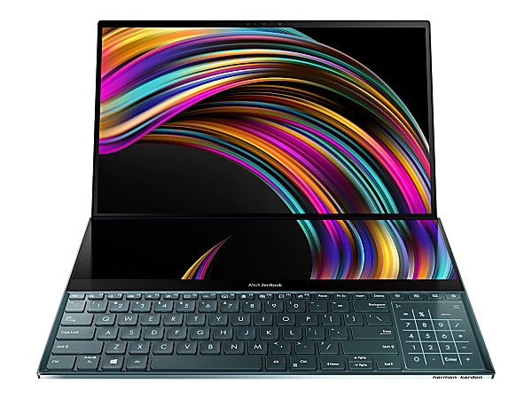 ASUS ZenBook Pro Duo UX581GV XB74T - Core i7 9750H / 2.6 GHz - Win 10 Pro 64-bit - 16 GB RAM - 1 TB SSD - 15.6" OLED touchscreen 3840 x 2160 (Ultra HD 4K) - GF RTX 2060 - Bluetooth, Wi-Fi 6 - celestial blue