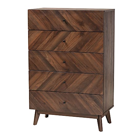 Baxton Studio Hartman Wood Storage Chest, 5-Drawer, 48”H x 31-1/2”W x 16-1/4”D, Walnut Brown