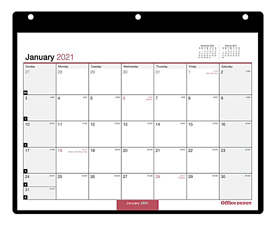 Office Depot® Brand Monthly Desk/Wall Calendar, 11" x 8", White, January To December 2021, OD201200