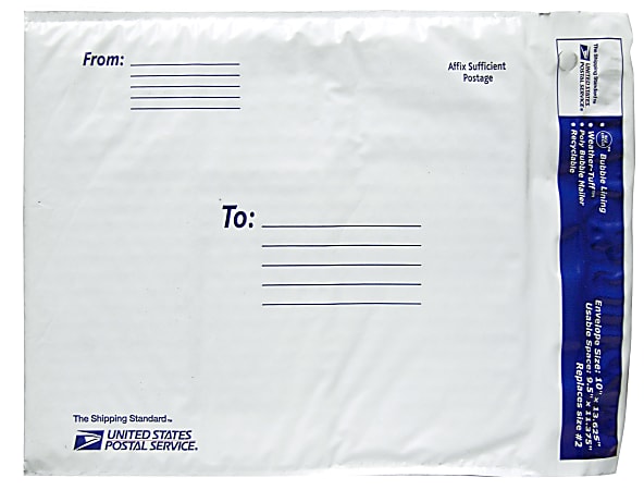 USPS® Premium Poly Bubble Mailer, #2, 10" x 13 5/8", White