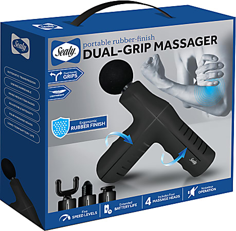 Sealy SL-HW-MA-101-BK Dual-Grip Massage Gun, 7"H x 8"W x 2"D, Black