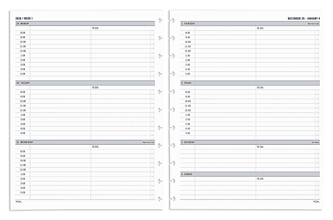 2026 TUL® Discbound Weekly Planner Refill Pages, Letter Size, January To December, TULLTFLRTIMERY26