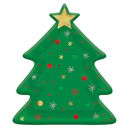 Amscan Christmas Tree Shaped Plates, 10-1/2", Green, 8 Plates Per Pack, Case Of 2 Packs
