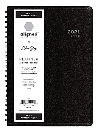 Blue Sky™ Aligned Daily Planner, 5" x 8”, Black, January To December 2021, 123853