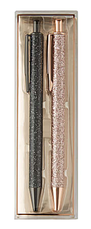 Office Depot® Brand Glitter Ballpoint Pens, Bullet Point, 1.0 mm, Black/Rose Gold Barrels, Black Ink, Pack Of 2 Pens