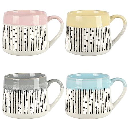 Gibson Home Morning Mist 4-Piece Stoneware Belly Mug Set, 15 Oz, Assorted Colors