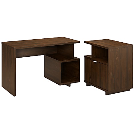 kathy ireland® Home by Bush Furniture Madison Avenue 48"W Writing Desk With Lateral File Cabinet, Modern Walnut, Standard Delivery