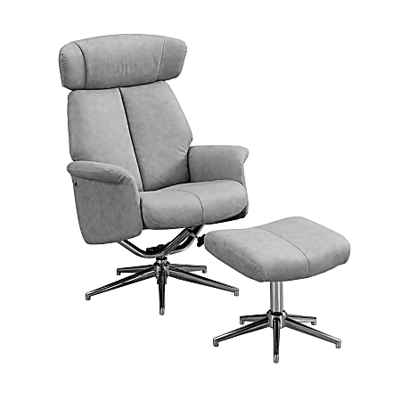 Monarch Specialties Retro Modern Swivel Recliner Chair And Ottoman Set, Gray/Chrome