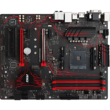 MSI B350 GAMING PLUS Desktop Motherboard - AMD Chipset - Socket AM4 - 64 GB DDR4 SDRAM Maximum RAM - DIMM - 4 x Memory Slots - Gigabit Ethernet - 4 x USB 3.1 Port - HDMI - DVI - 4 x SATA Interfaces
