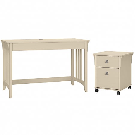 Bush® Furniture Salinas 48"W Writing Desk With 2-Drawer Mobile File Cabinet, Antique White, Standard Delivery